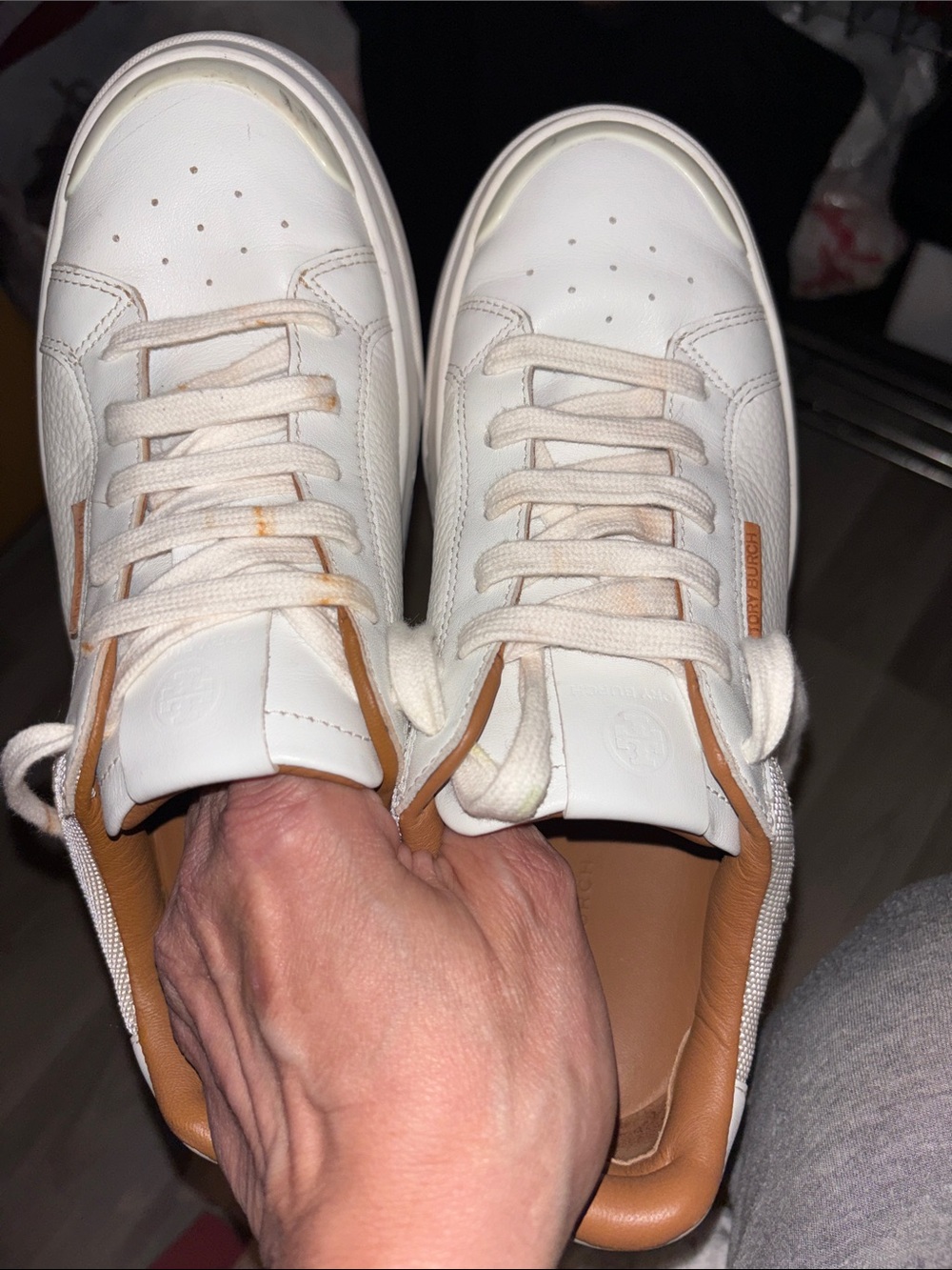Women’s White and Tan Leather Casual Sneakers 7.5 Ladybug
